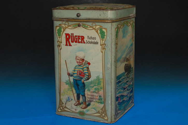 antike Blechdose * Rüger Kakao Schokoladen Dose * um 1910