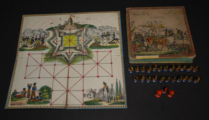 Militärspiel Belagerung einer Sternenburg mit 26 Holzfiguren * 1820/1840