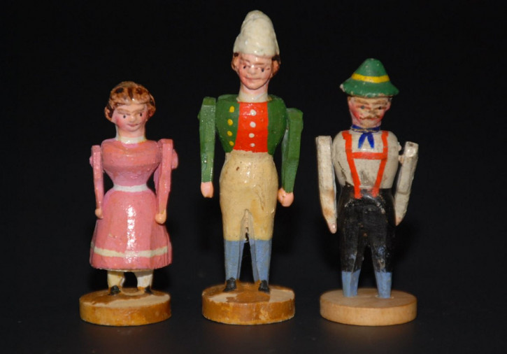 Erzgebirge Miniaturen * 3 Figuren mit beweglichen Armen * um 1900/1920