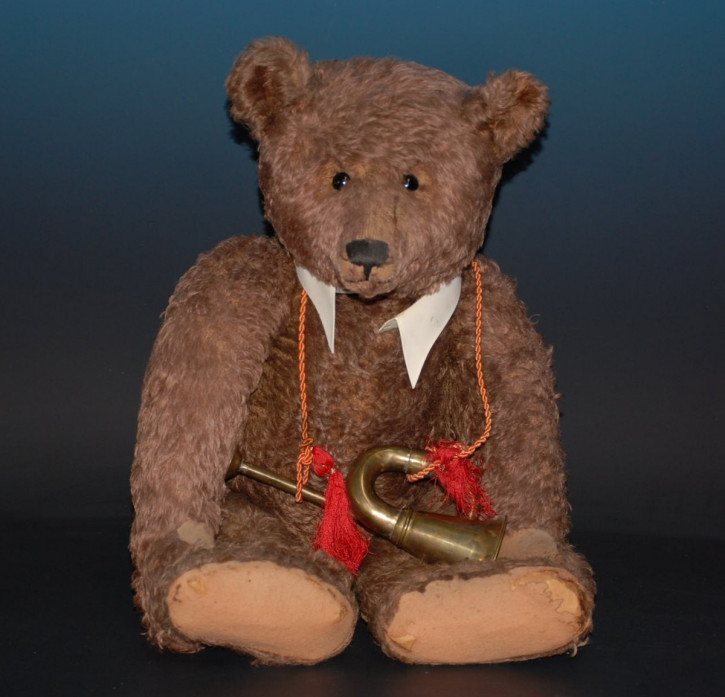 antique dark brown Steiff teddy bear with button * height 27.6 inch * around 1910