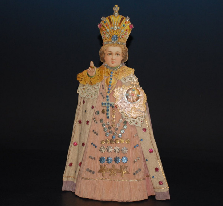 uralte Christbaumspitze Oblaten Engel Jesus Kindlein * Höhe 38 cm * um 1890