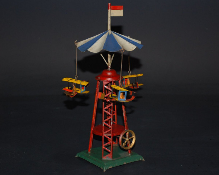 uraltes Pennytoy Fliegerkarussell Gebrüder Wright Modell * Blech litho./handlackiert * um 1910
