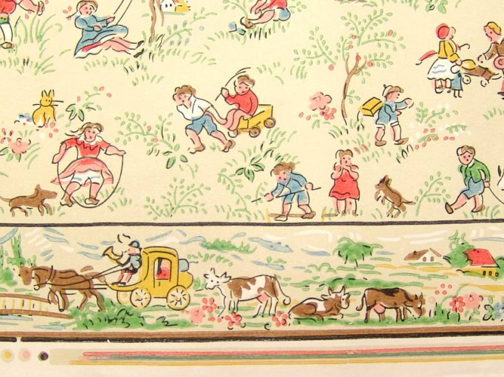 antike Puppenstuben Tapete mit Kindermotiven * 20er Jahre