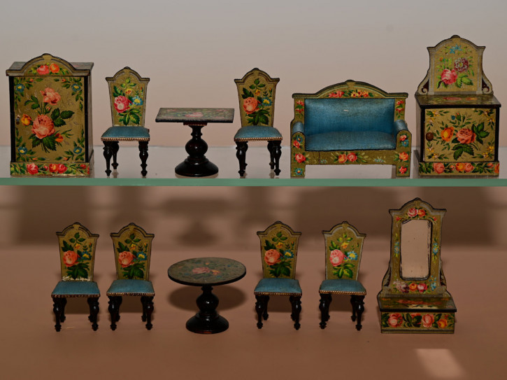 uraltes Puppenstuben Salon Möbelset - 12-teilig * um 1860/1880