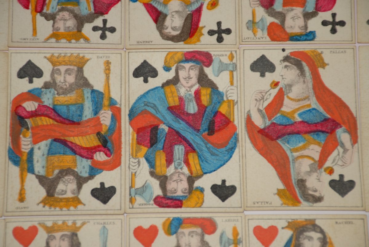 antique card game * French colored sheet * 32 playing cards at 1860/1880