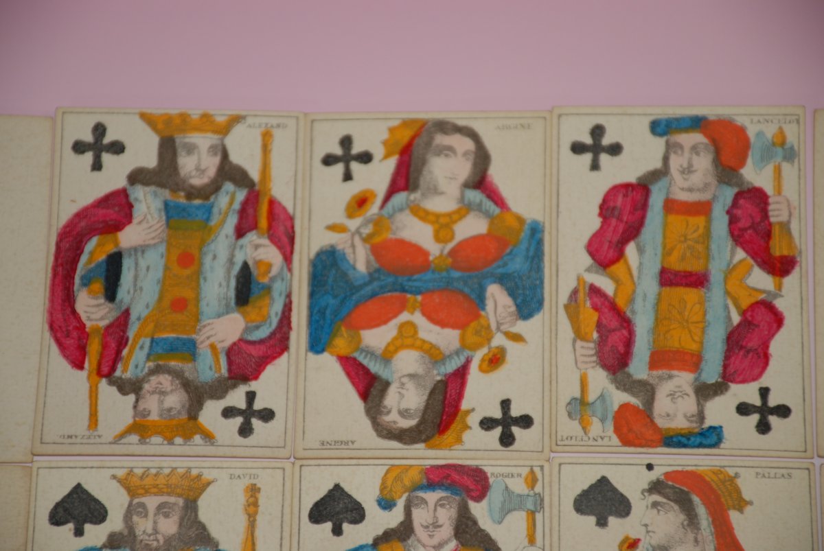 antique card game * French colored sheet * 32 playing cards at 1860/1880