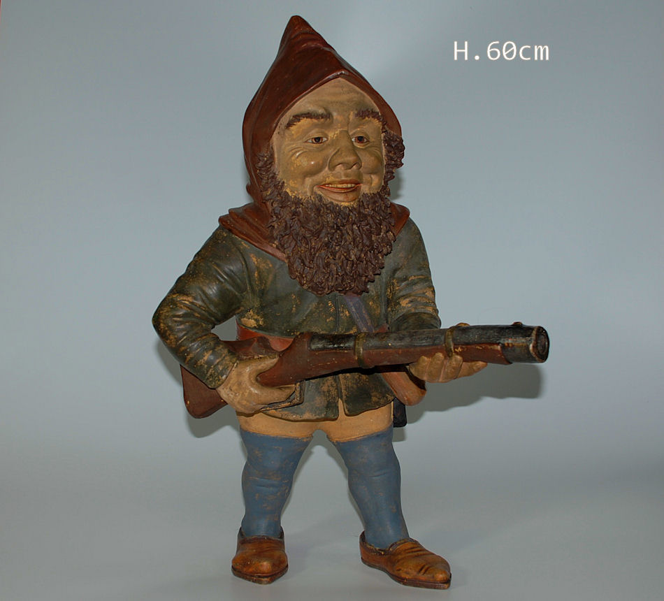 Antiker Garten Zwerg Gnome Figur Mit Gewehr 60 Cm Deutschland