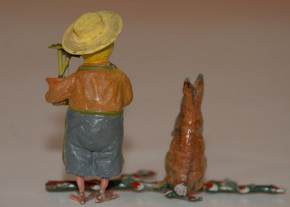 österliche Miniaturen * Hase & vermenschlichte Kückendame als Gärtnerin * um 1900
