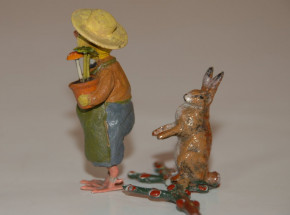 Easter miniatures * rabbit & chick lady as a gardener * at 1900