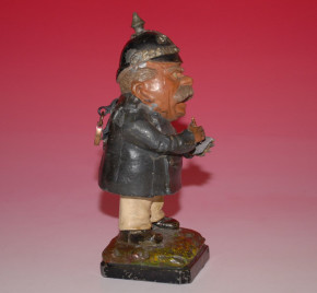 figürliche Spardose aus Zinnguß * Schutzmann Polizist mit Pickelhaube * Kaiserzeit um 1880/90