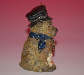 uralte Georg Heyde Zinnguß Spardose * Hund Strolch * handbemalt * um 1900