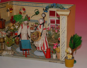 uralter Moritz Gottschalk Puppen Blumenladen mit viel Zubehör * um 1905/1910