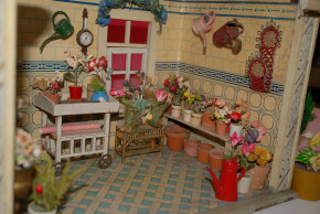 uralter Moritz Gottschalk Puppen Blumenladen mit viel Zubehör * um 1905/1910