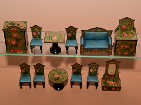 uraltes Puppenstuben Salon Möbelset - 12-teilig * um 1860/1880