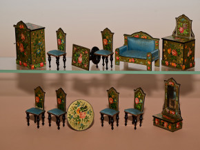 uraltes Puppenstuben Salon Möbelset - 12-teilig * um 1860/1880