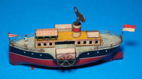 uralter Schaufelrad Flußdampfer mit Uhrwerk * L 23 cm * Blech HL/litho. * um 1910/1920